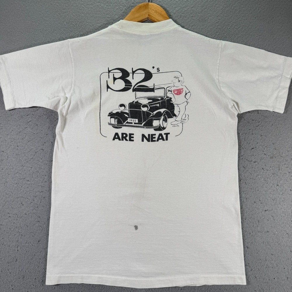 Vintage Collegiate Pacific 32 Are Neat Krutz T-Shirt Mens Small White 80s Cars